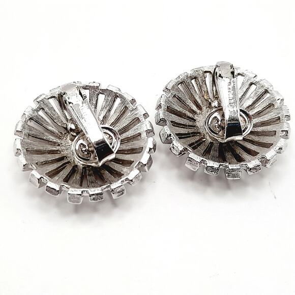 Vintage Crown Trifari Rhodium Plated Clip Earrings, Mid-Century Sunburst Jewelry - Picture 8 of 13
